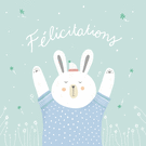 Félicitations avec un doux lapin joyeux